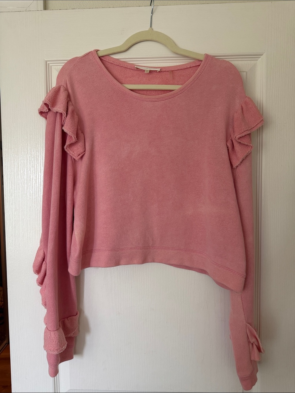 LoveShackFancy Pink Ruffle-Sleeve Pullover Sweatshirt